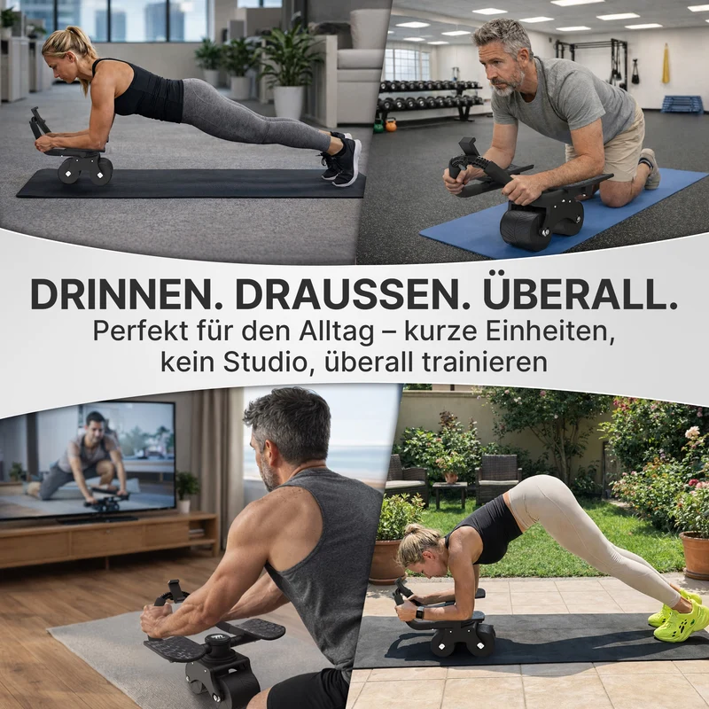 Bauchroller mit Unterarm-Auflage (schwarz) - Patentiert, 180° drehbar