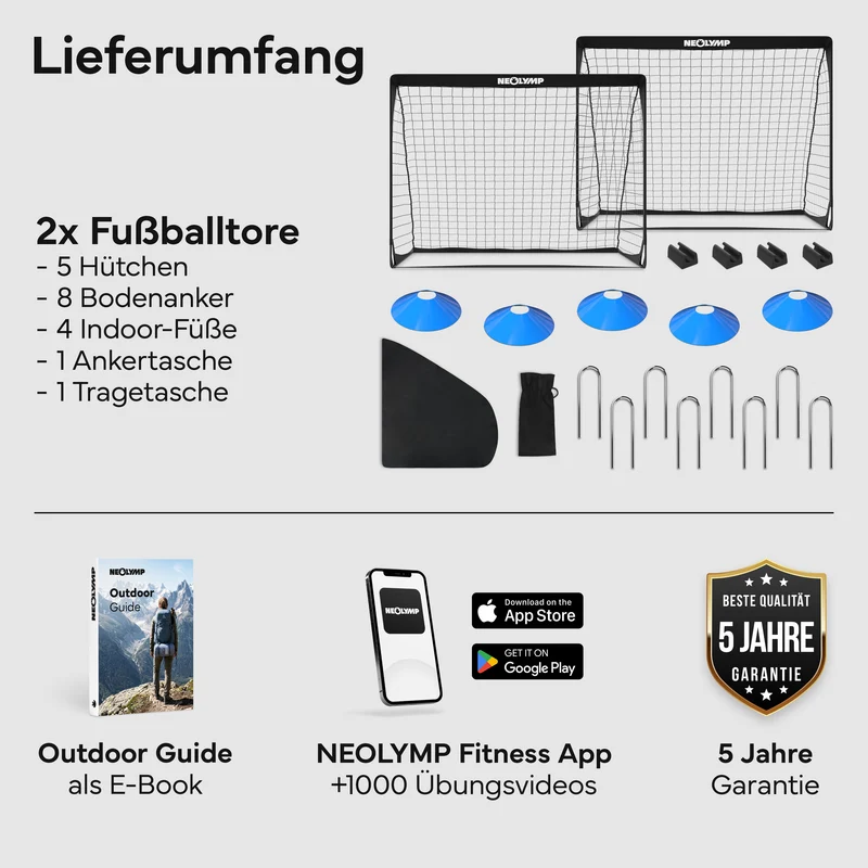 Fußballtore 2er Set in schwarz - mit Fiberglass, für Indoor & Outdoor