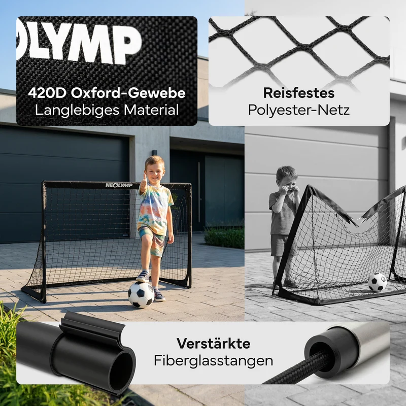 Fußballtore 2er Set in schwarz - mit Fiberglass, für Indoor & Outdoor