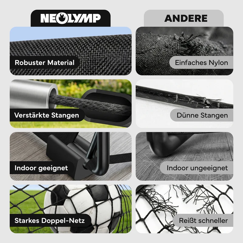 Fußballtore 2er Set in schwarz - mit Fiberglass, für Indoor & Outdoor