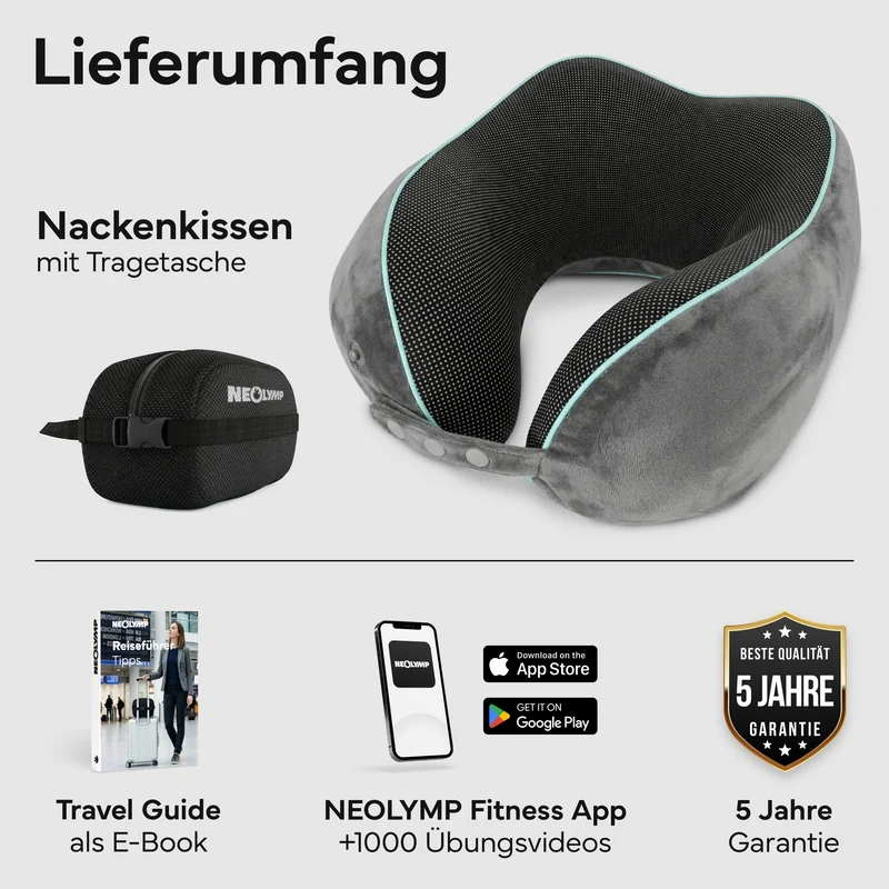 Reise-Nackenkissen - mit 360°-Kopfstütze und Memory Foam