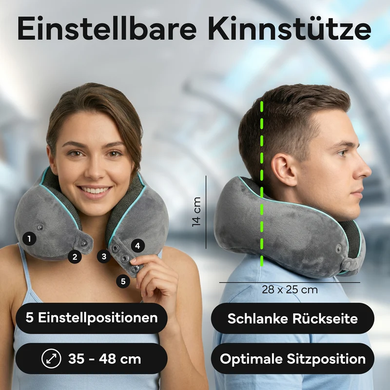 Reise-Nackenkissen - mit 360°-Kopfstütze und Memory Foam