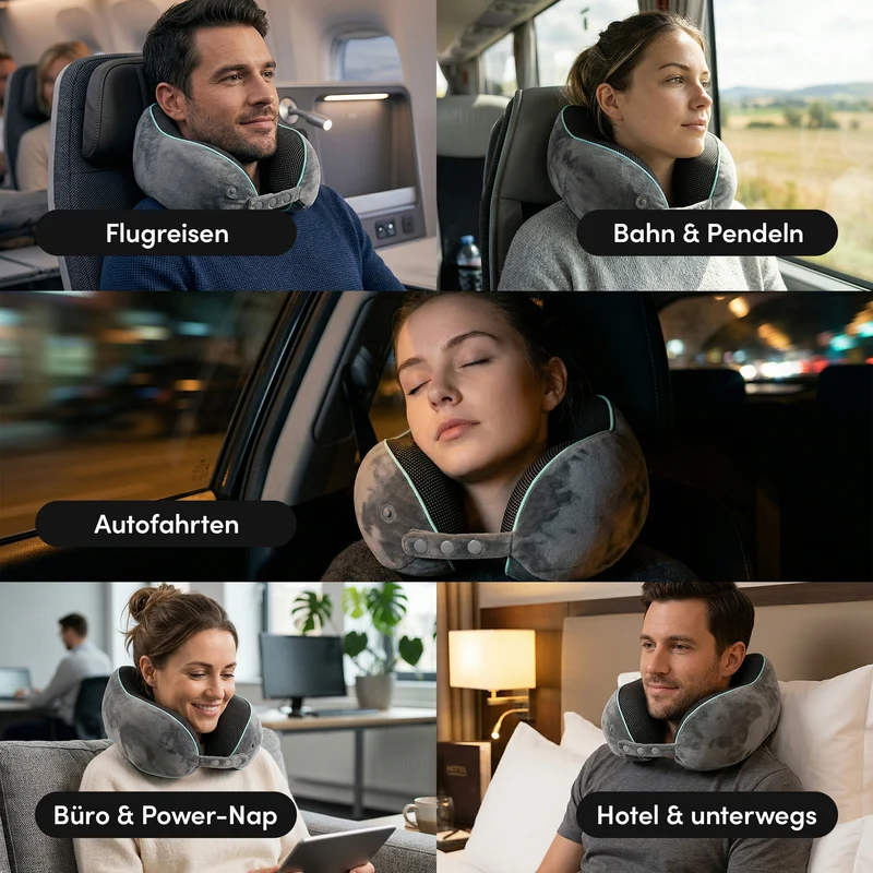 Reise-Nackenkissen - mit 360°-Kopfstütze und Memory Foam