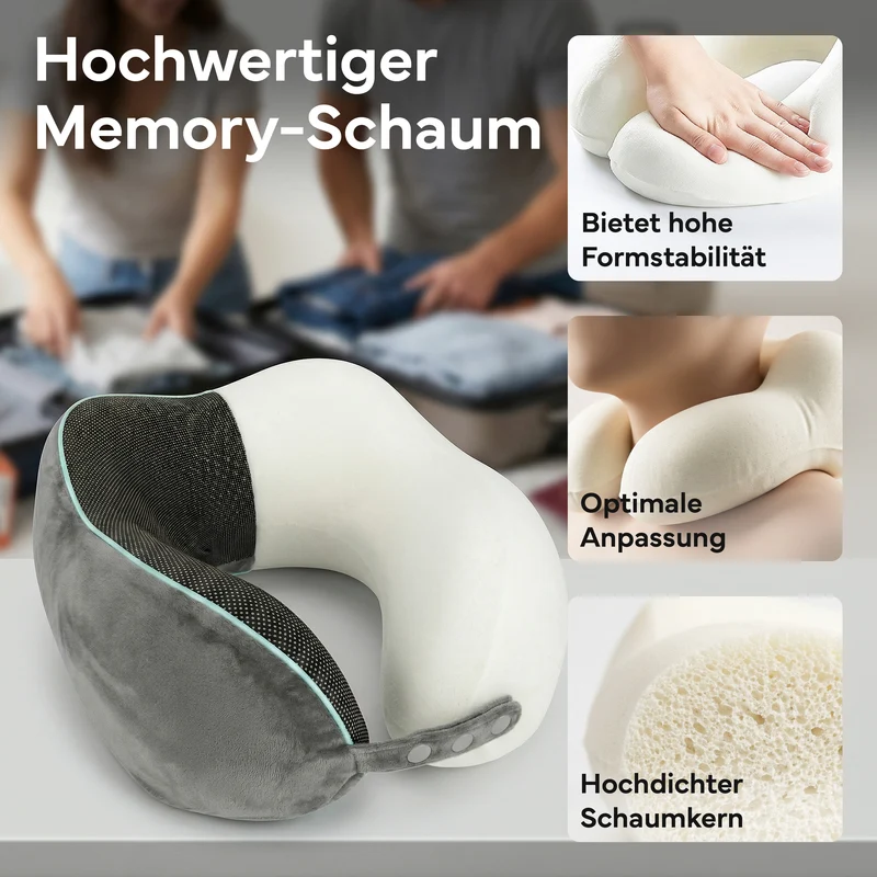 Reise-Nackenkissen - mit 360°-Kopfstütze und Memory Foam