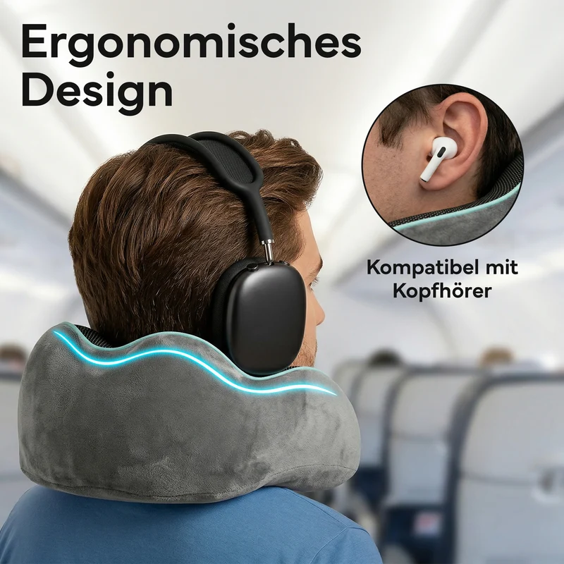Reise-Nackenkissen - mit 360°-Kopfstütze und Memory Foam