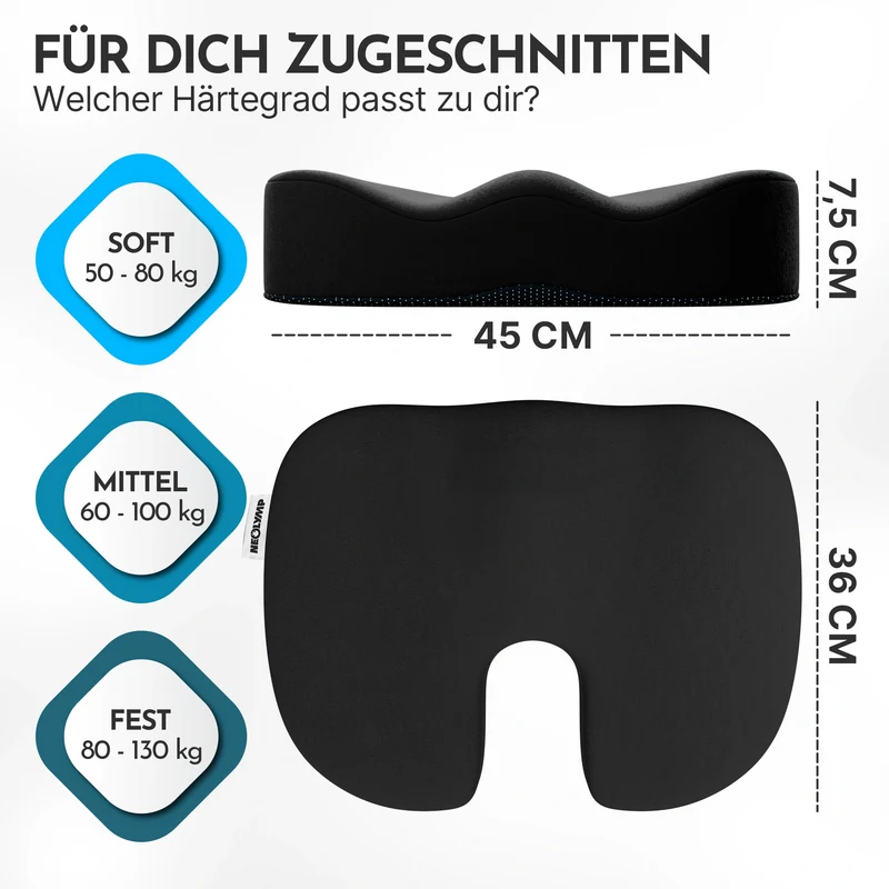 Ergonomisches Sitzkissen – 3 Härtegrade, mit Memory Foam