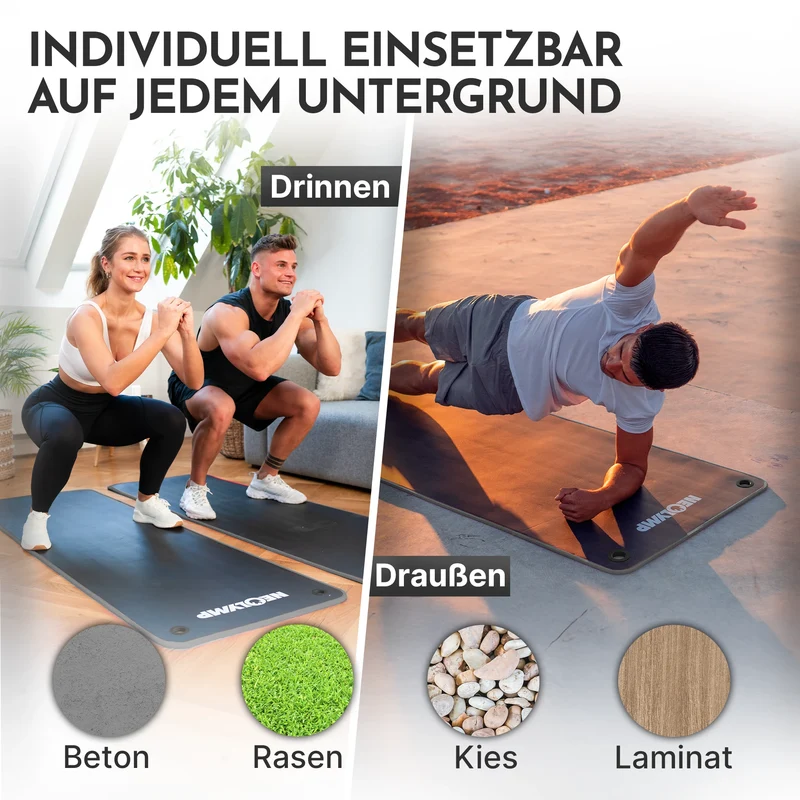 Fitnessmatte mit Ösen - extra dick und rutschfest