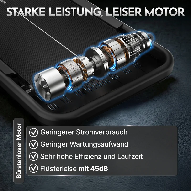 Premium Walking Pad bis 150 kg- mit bürstenlosem Motor, extra leise