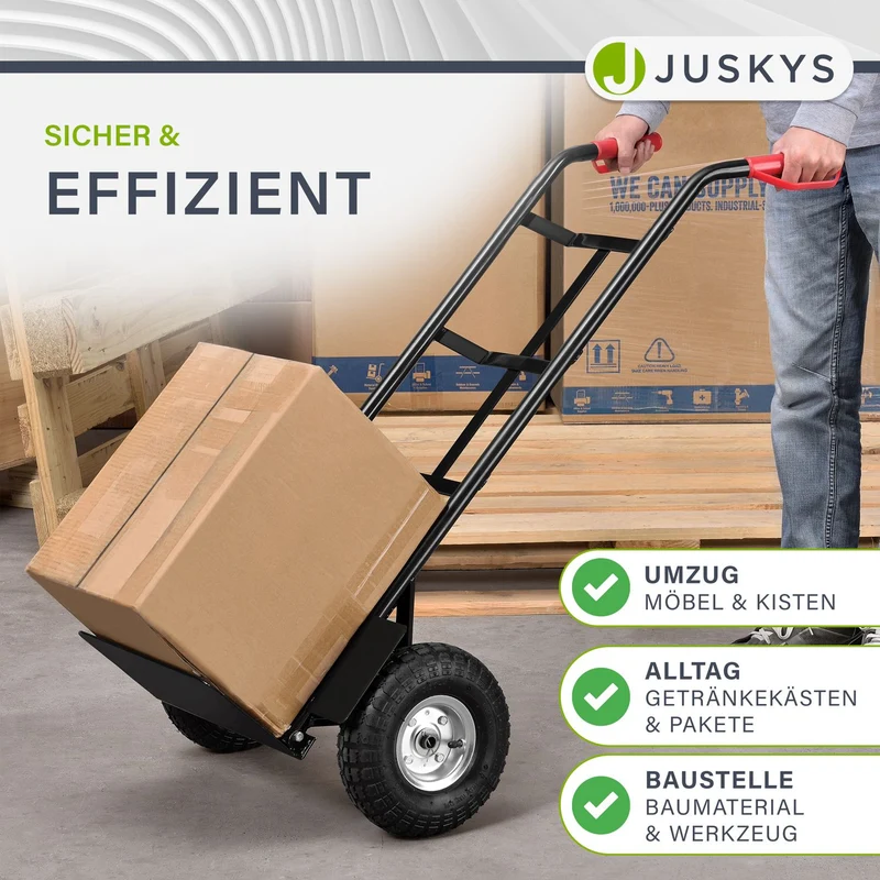 Sackkarre Basic in schwarz mit roten Griffen klappbar