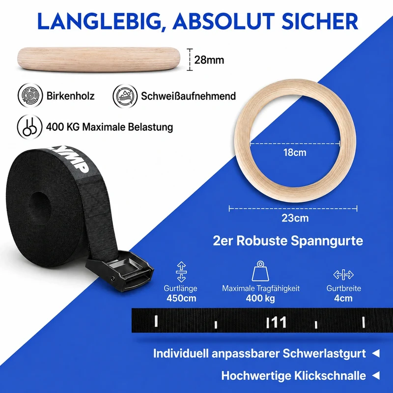 Turnringe aus Holz - 2er Set inkl. Türanker