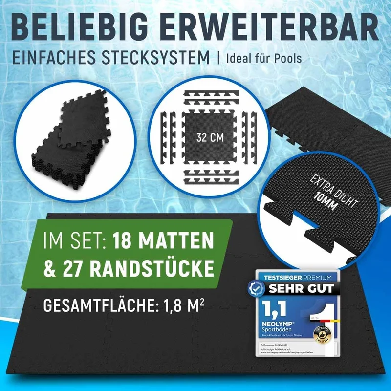 Bodenschutzmatte Pool Outdoor, zuschneidbar, für Whirlpool und Planschbecken (Schwarz)