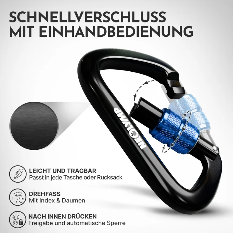 Ultraleichter Verschlusskarabiner mit Screw-Lock (Aluminium, mit Schnellverschluss) (Karabiner 2er-Set)