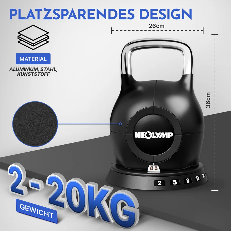 Kettlebell mit verstellbarem Gewicht (7 in 1) - bis 10 kg oder 20 kg