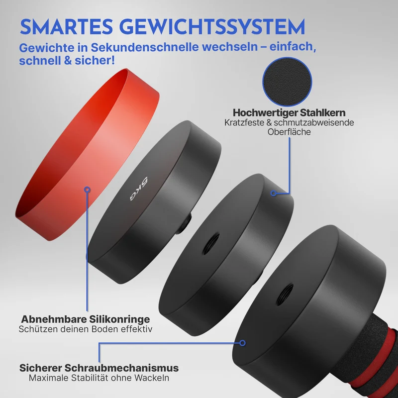Verstellbare Chrome-Kurzhanteln in schwarz - 5 & 10kg (4er Set Kurzhanteln)