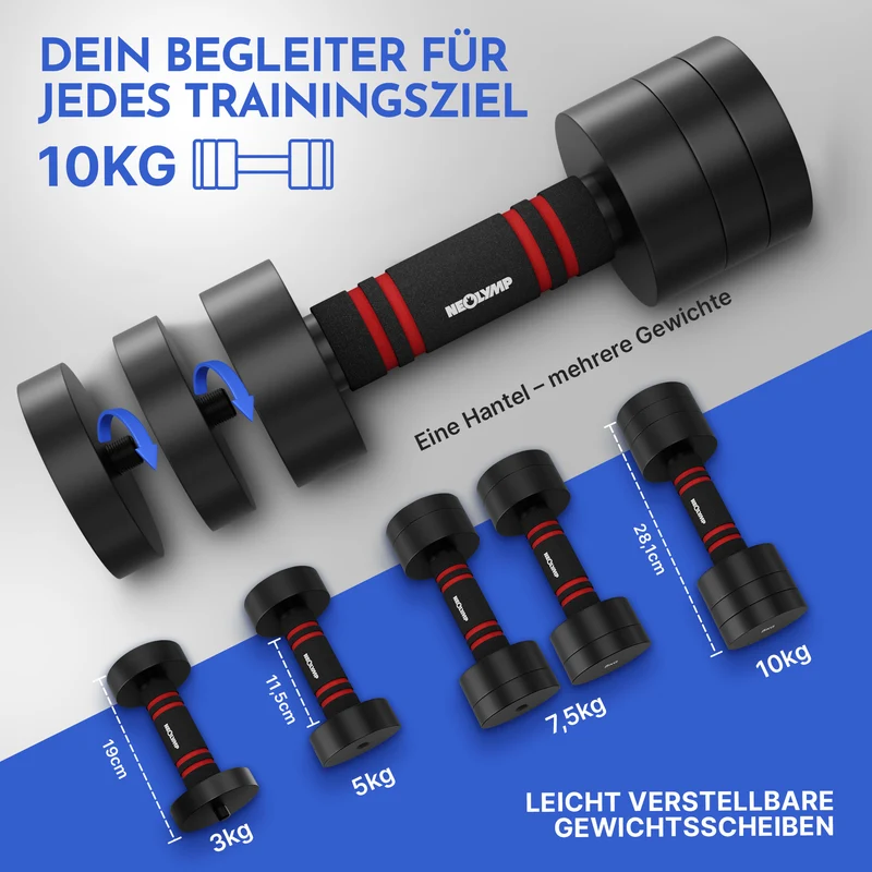 Verstellbare Chrome-Kurzhanteln in schwarz - 5 & 10kg (4er Set Kurzhanteln)