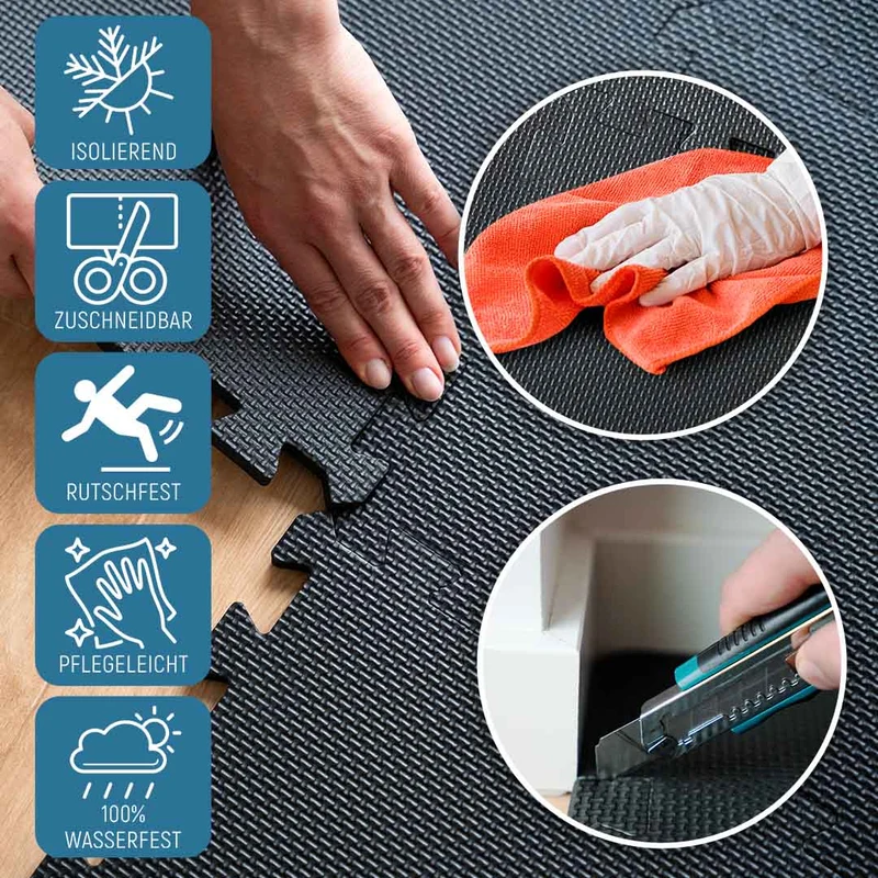Puzzlematten aus Schaumstoff (Sportsboden, Fitnessunterlage) (Schwarz)