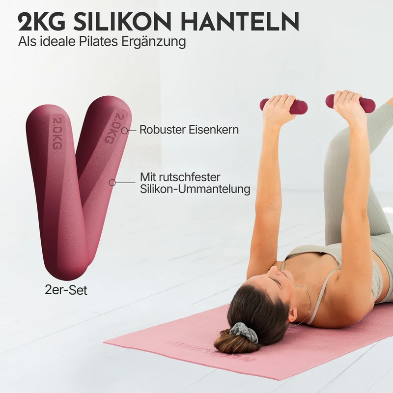 Pilateshanteln 2er Set aus hochwertigem Silikon, 1-2 kg