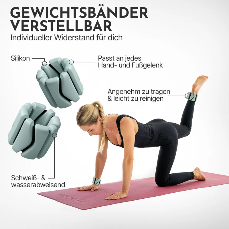 Pilates Gewichtsbänder 2er Set - Gewichtsmanschetten aus Silikon