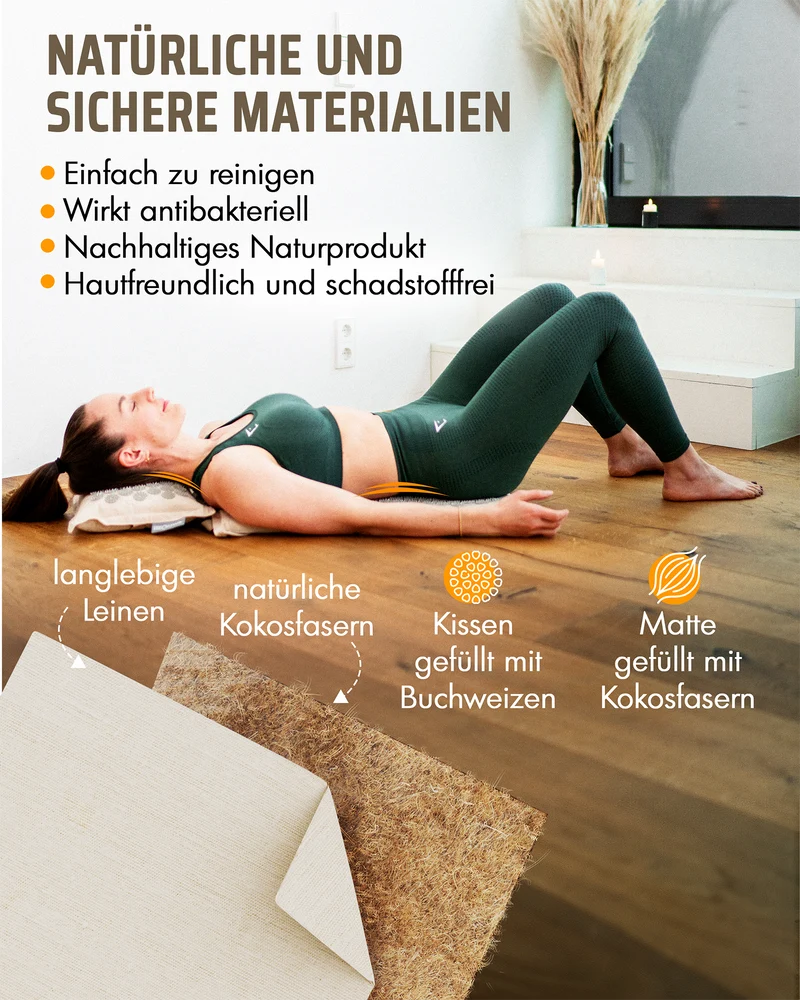Akupressurmatte mit Kissen inkl. Stuhlbefestigung & Tragefunktion