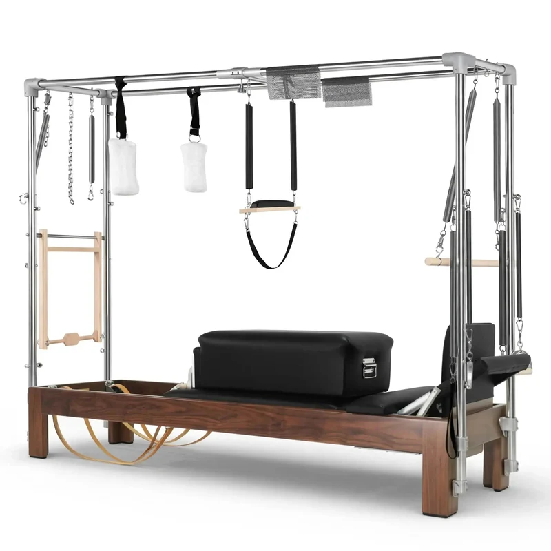 Elina Pilates Reformer Cadillac Klassisch Dunkles Holz – Professionelles Studio-Kombigerät
