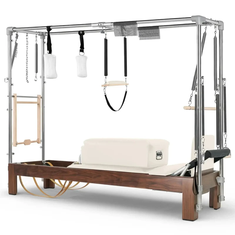 Elina Pilates Reformer Cadillac Klassisch Dunkles Holz – Professionelles Studio-Kombigerät