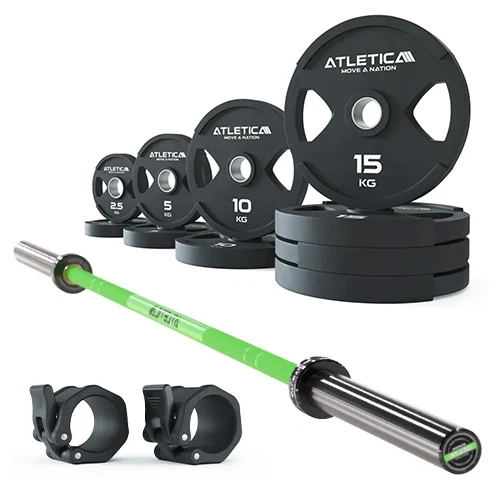 Langhantel Set Delta Electric Green I 2H Gripper Plates 95kg I Kautschuk Verschlüsse