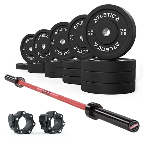 Gamma Langhantel | Bumper Plates Schwarz 300kg | Pro Hantelverschlüsse