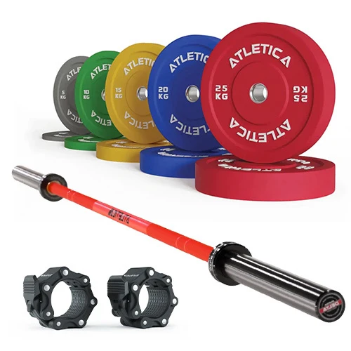 Langhantel SET Delta Electric Red | 150 kg Color Bumper Plates | Pro Hantelverschlüsse