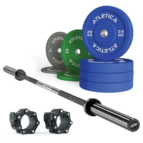 Langhantel Set Delta Tripple Black | Color Bumper Plates 110kg | Pro Verschlüsse