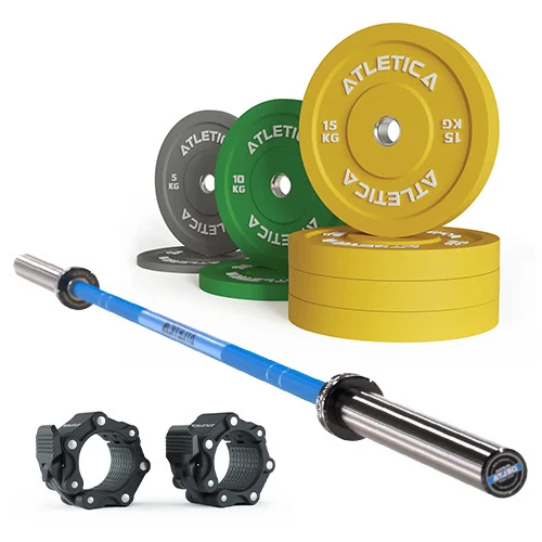 Langhantel Set Delta Electric Blue | Color Bumper Plates 90kg | Pro Verschlüsse