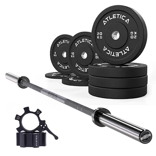Langhantel SET Delta Battleship Grey | 110 kg Bumper Plates Schwarz | Aluminium Verschlüsse Schwarz