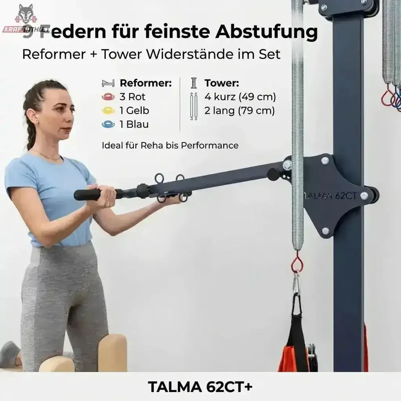 Hegren TALMA 62CT+ Combo Reformer Tower - 2in1 Pilates System, Silver