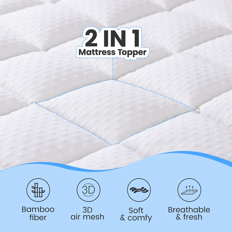 AIRHOT Dual Layer 3 Inch Memory Foam Mattress Topper, 2 Inch Gel Memory Foam and 1 Inch Cooling Pillow Top Mattress Pad Cover