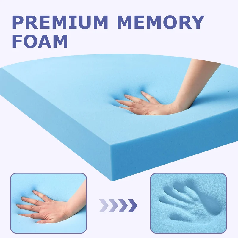 AIRHOT Dual Layer 3 Inch Memory Foam Mattress Topper, 2 Inch Gel Memory Foam and 1 Inch Cooling Pillow Top Mattress Pad Cover