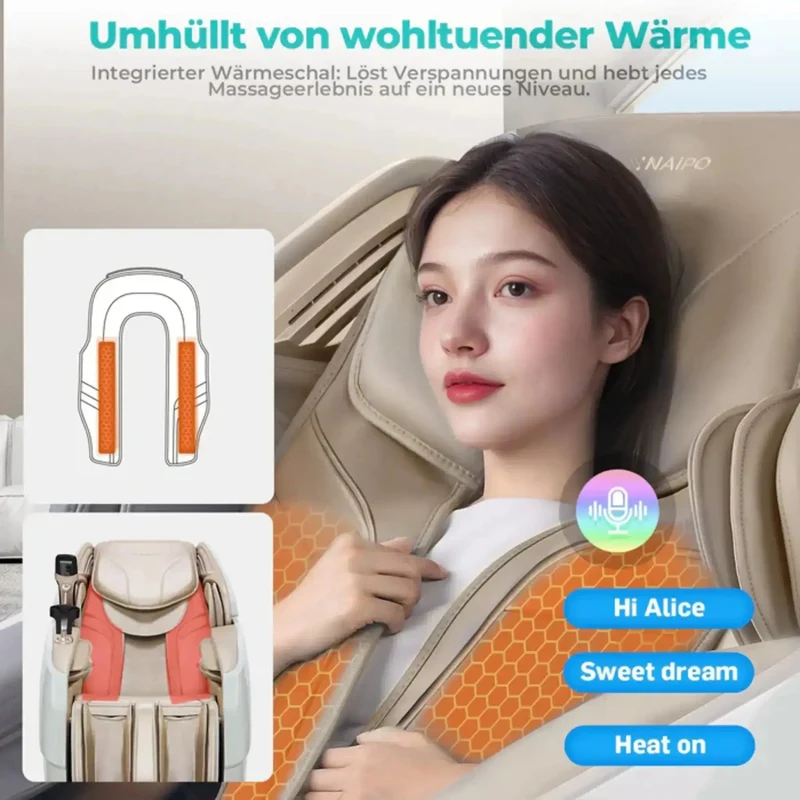 NAIPO R50 Massagesessel – S+L-Schiene 112 cm, 18 Programme, 28 Luftkissen, Wärme