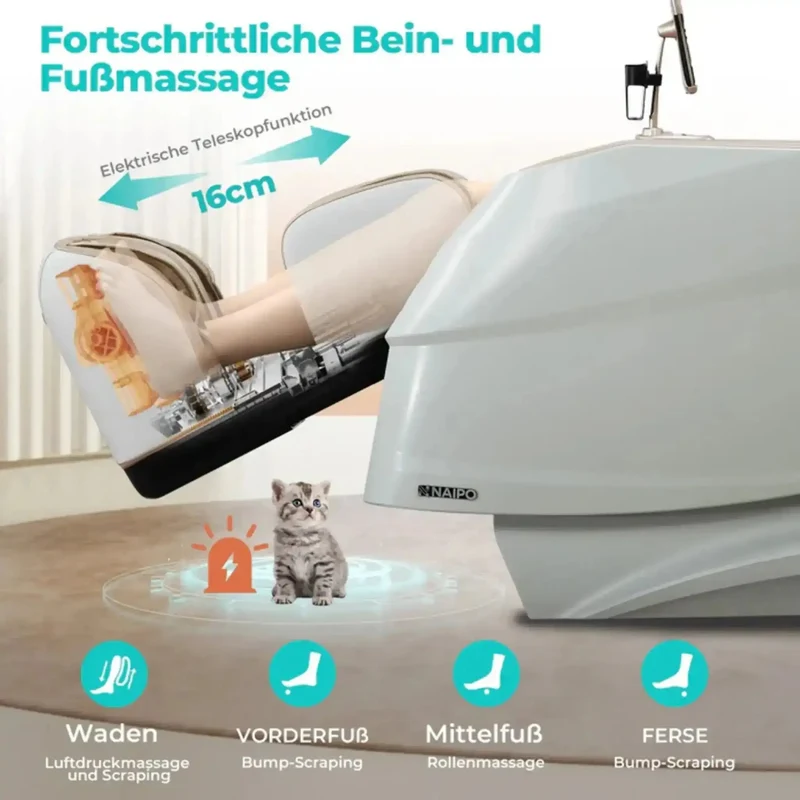 NAIPO R50 Massagesessel – S+L-Schiene 112 cm, 18 Programme, 28 Luftkissen, Wärme