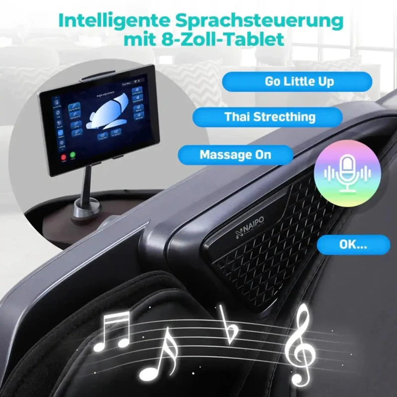 NAIPO S61 4D Massagesessel – S+L-Schiene 130 cm, 20 Programme, 40 Luftkissen