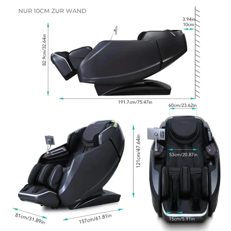 NAIPO S61 4D Massagesessel – S+L-Schiene 130 cm, 20 Programme, 40 Luftkissen