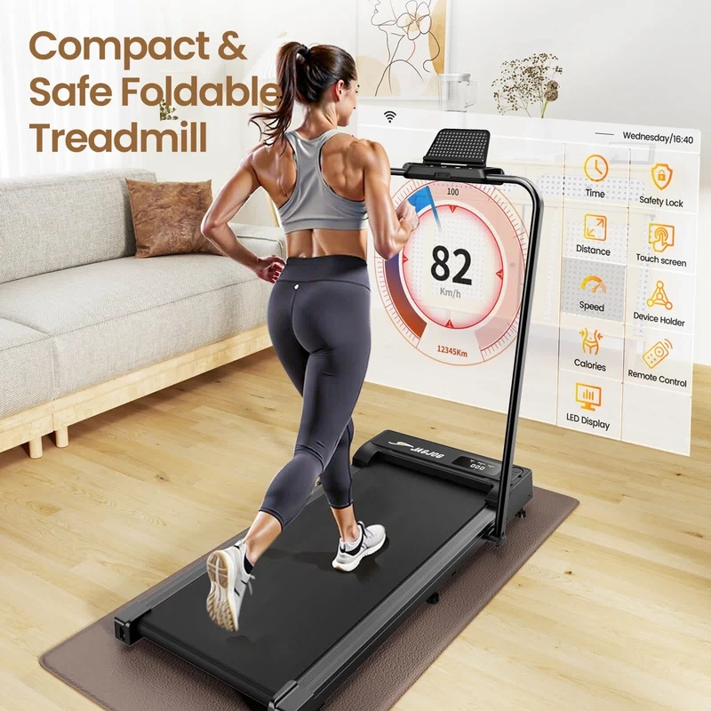 JT51 Space-Saver Home Treadmill Foldable Compact Walking Pad with Handle Bar 10 km/h CE Approval Electric