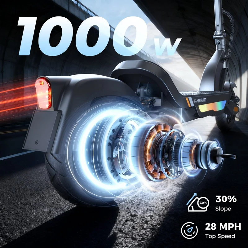 S-Nova Pro Electric Scooter, 1000W Motor, 48V 13Ah Battery, 10 Inch Tires, 45km/h Max Speed, 60km Range, Double Disc Brakes