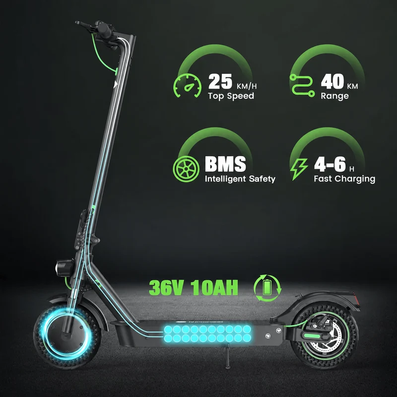 S9Max Electric Scooter, 500W Motor, 36V 10Ah Battery, 10 Inch Tires, 35km/h Max Speed, 40km Range, Rear Disc Brakes, Dual Suspension
