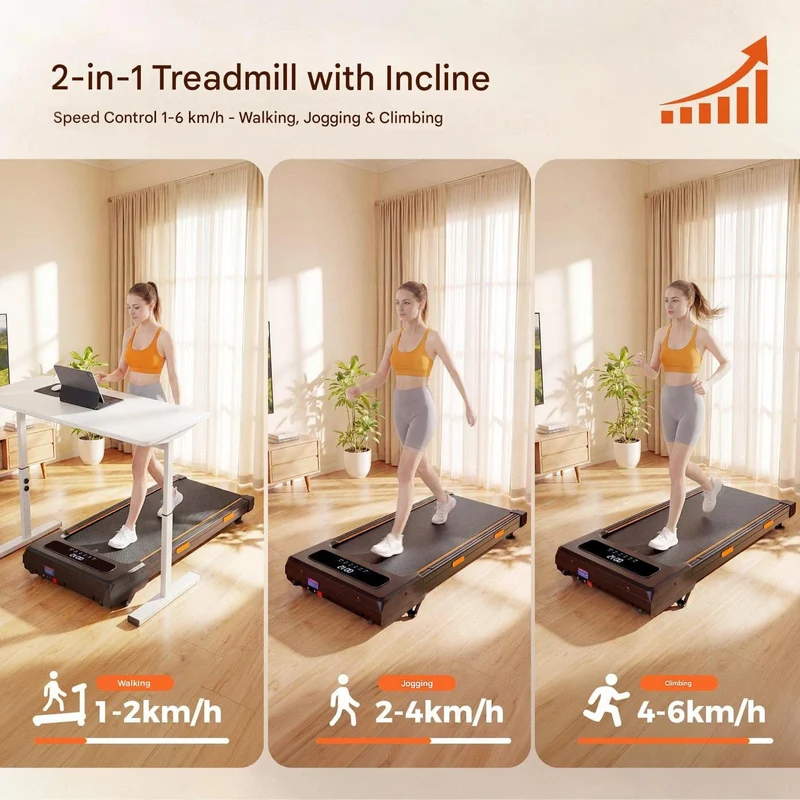 JT32 AdaptTrek Treadmill Auto Incline with 12% Automatic Cushioning Walking Pad Under Desk with Smart App 180KG Load