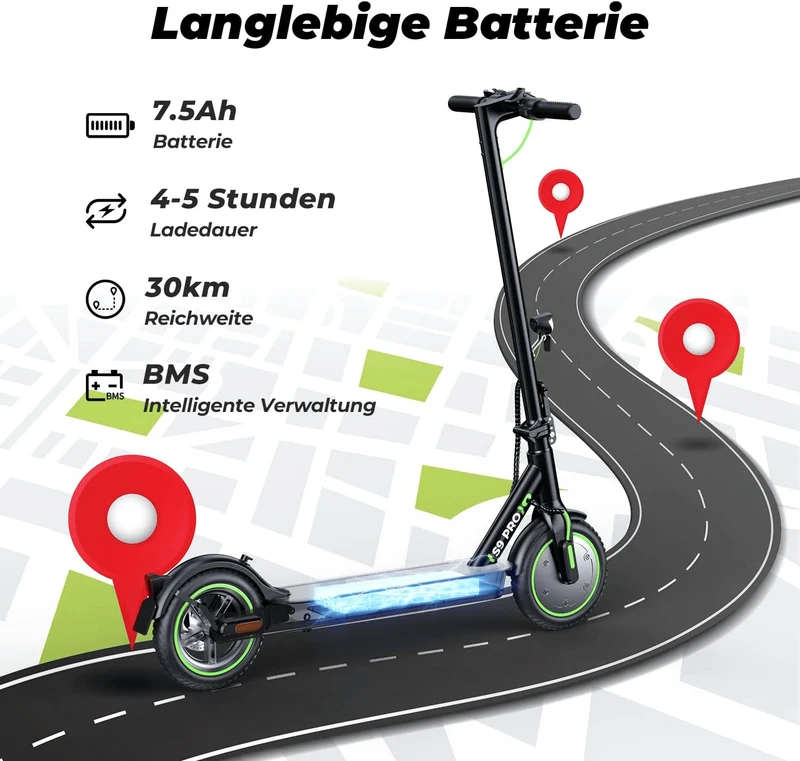 S9Pro Electric Scooter, 350W Motor, 36V 7,5Ah Battery, 8,5 Inch Tires, 30km/h Max Speed, 30km Range, Rear Disc Brakes