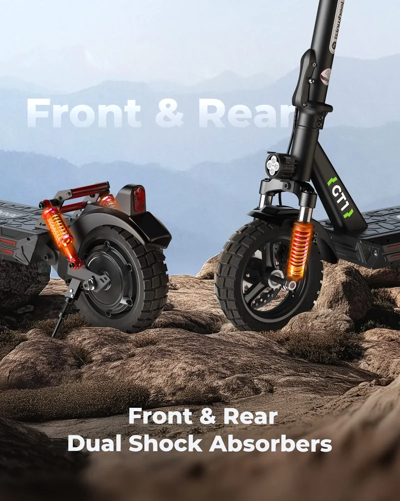 GT1 Electric Scooter, 800W Motor, 48V 10Ah Battery, 10 Inch Tires, 45km/h Max Speed, 45km Range, Double Disc Brakes, Dual Suspension