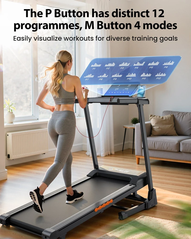JT61 Home Treadmill Auto Incline+, 1-15% Electric Incline, 13,5 km/h, Foldable, CE Certified