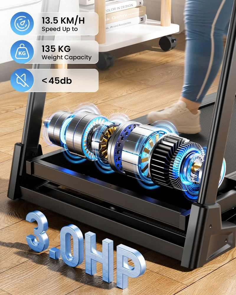 JT61 Home Treadmill Auto Incline+, 1-15% Electric Incline, 13,5 km/h, Foldable, CE Certified