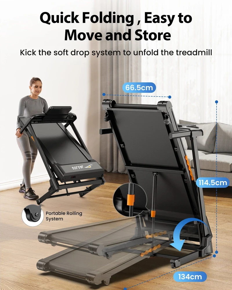 JT61 Home Treadmill Auto Incline+, 1-15% Electric Incline, 13,5 km/h, Foldable, CE Certified