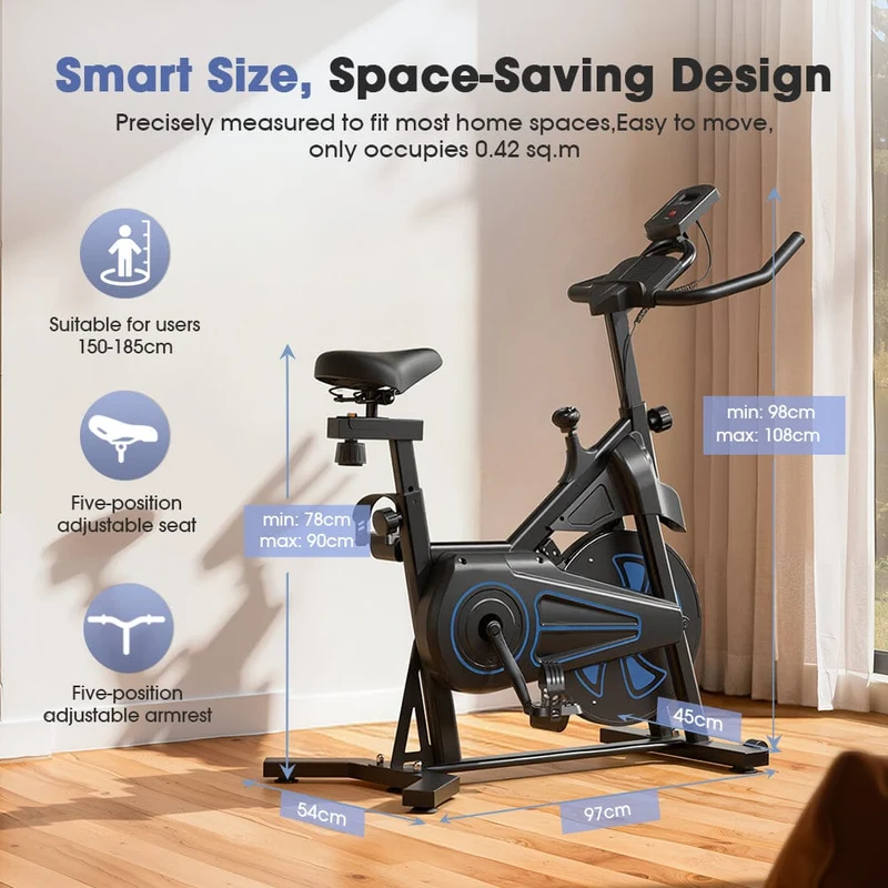 QK116C Exercise Bike with Adjustable Magnetic Resistance Stationary Bikes for Home, with Comfortable Seat, Digital Monitor