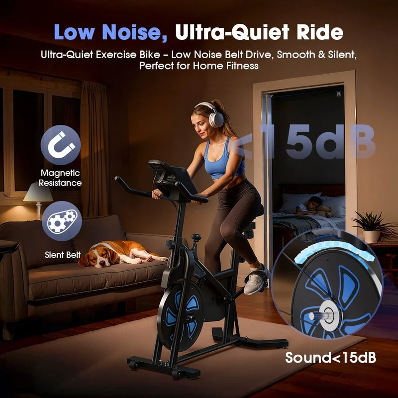 QK116C Exercise Bike with Adjustable Magnetic Resistance Stationary Bikes for Home, with Comfortable Seat, Digital Monitor