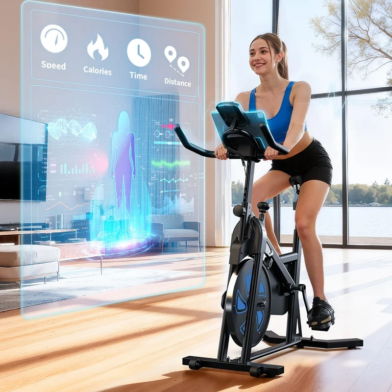 QK116C Exercise Bike with Adjustable Magnetic Resistance Stationary Bikes for Home, with Comfortable Seat, Digital Monitor
